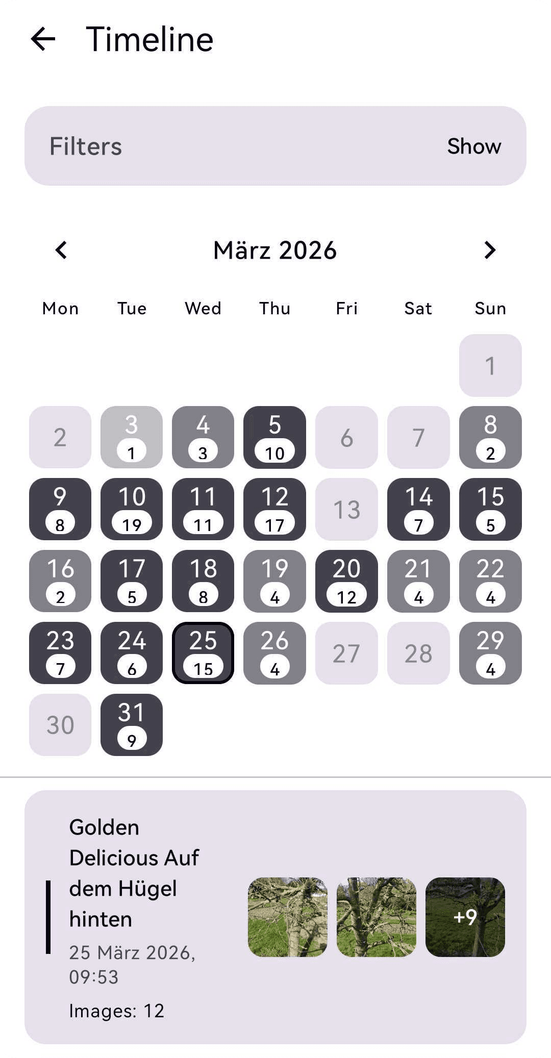 PhenoMon timeline screen